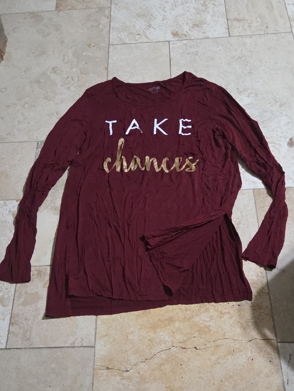 Apt. 9 Size XL Burgundy Long Sleeve Top with Side Slits – “Take Chances